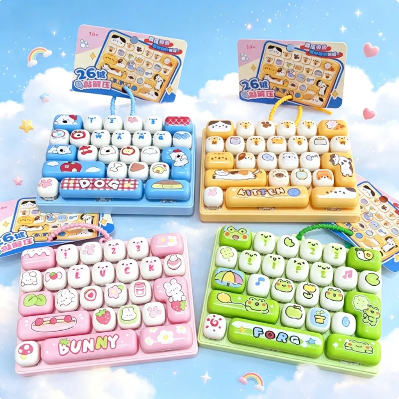 Cartoon Animal Diary 26 Grid Stress Relief Keyboard Keycap Keychain for Bags Backpacks Cars Teens Adults Couples Students Fun Gi