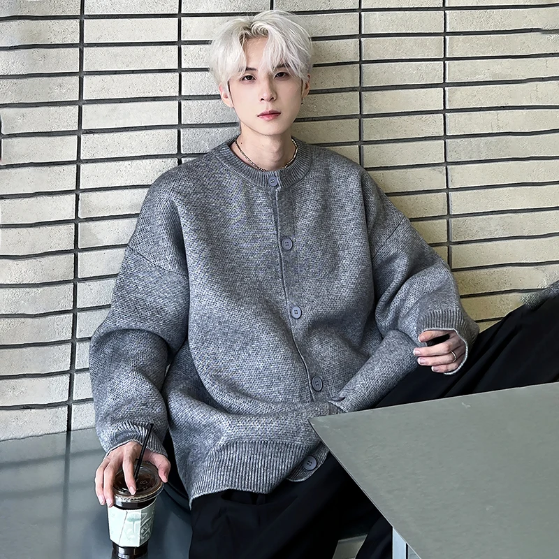 LUZHEN 2025 جديد الكورية فضفاض وسيم كم طويل سترة مشغولة من الصوف الرجال موضة عالية الجودة الجولة الرقبة سترة غير رسمية JY3464