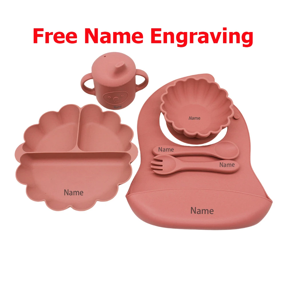 

6-Piece Silicone Tableware Set with Free Name Engraving Creative gifts tailored for boys and girls