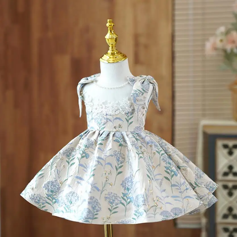 

Children's Princess Evening Gown Bow Lace Sleeveless Design Wedding Birthday Baptism Easter Eid Party Girls Dresses A2486