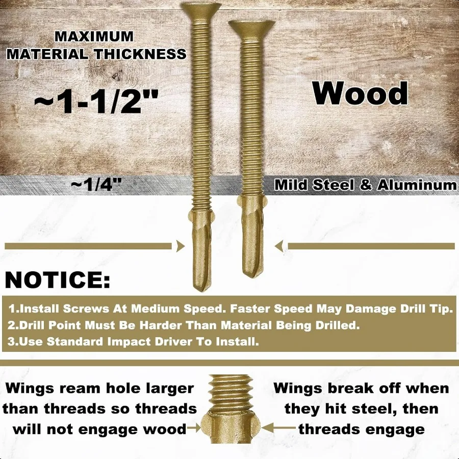 5 Lbs 184 Pcs 14 x 23 4 Self Tapping Trailer Deck Screws Wood to Metal Reamer Screw Self Drilling with Wings Star Head for Trai