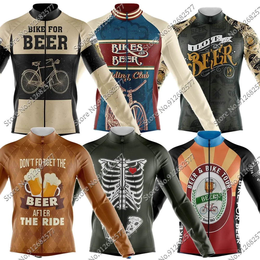 2024 Bike For Beer Cycling Jersey Long Sleeve Retro Winter Clothing Race Road Bike Shirts Bicycle Tops MTB Uniform Maillot