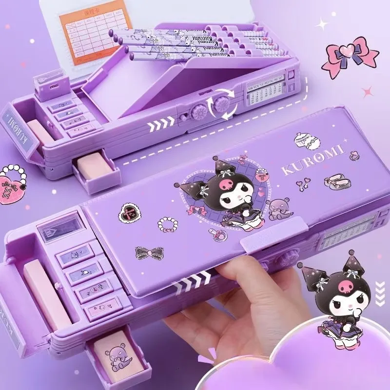 Kuromi My melody Cinnamoroll anime scatola di cancelleria periferica per ragazze scatola di matite multifunzionale con blocco password regalo per studenti