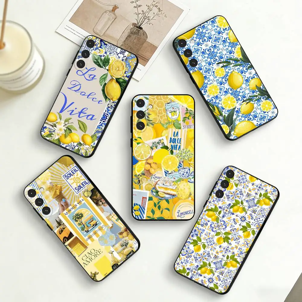 

European A-Amalfi Coast L-Lemons Phone Case For Samsung Galaxy A73,A72,A71,A70,A53,A52,A51,Others Soft Black Cover