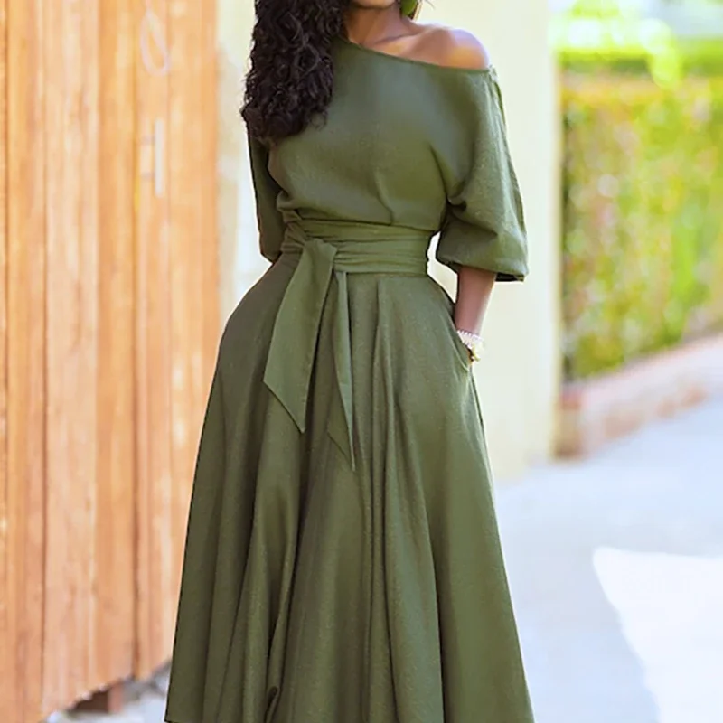 

2024 Spring Elegant Women's Long Formal Dress Black Lace Up Off Shoulder A-line Dresses Female New Fashion Evening Clothes Lady