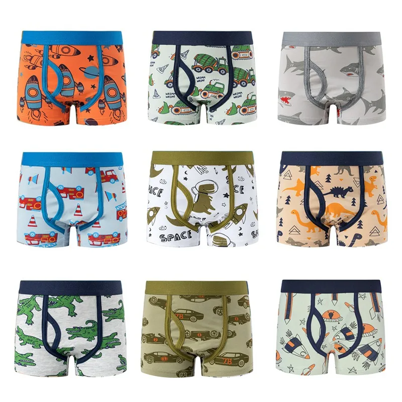 Toddler Kid Boys Underwear Soft Breathable Cartoon Dinosaur Fire Truck Pattern Comfy Boxers Briefs Kids Fashion