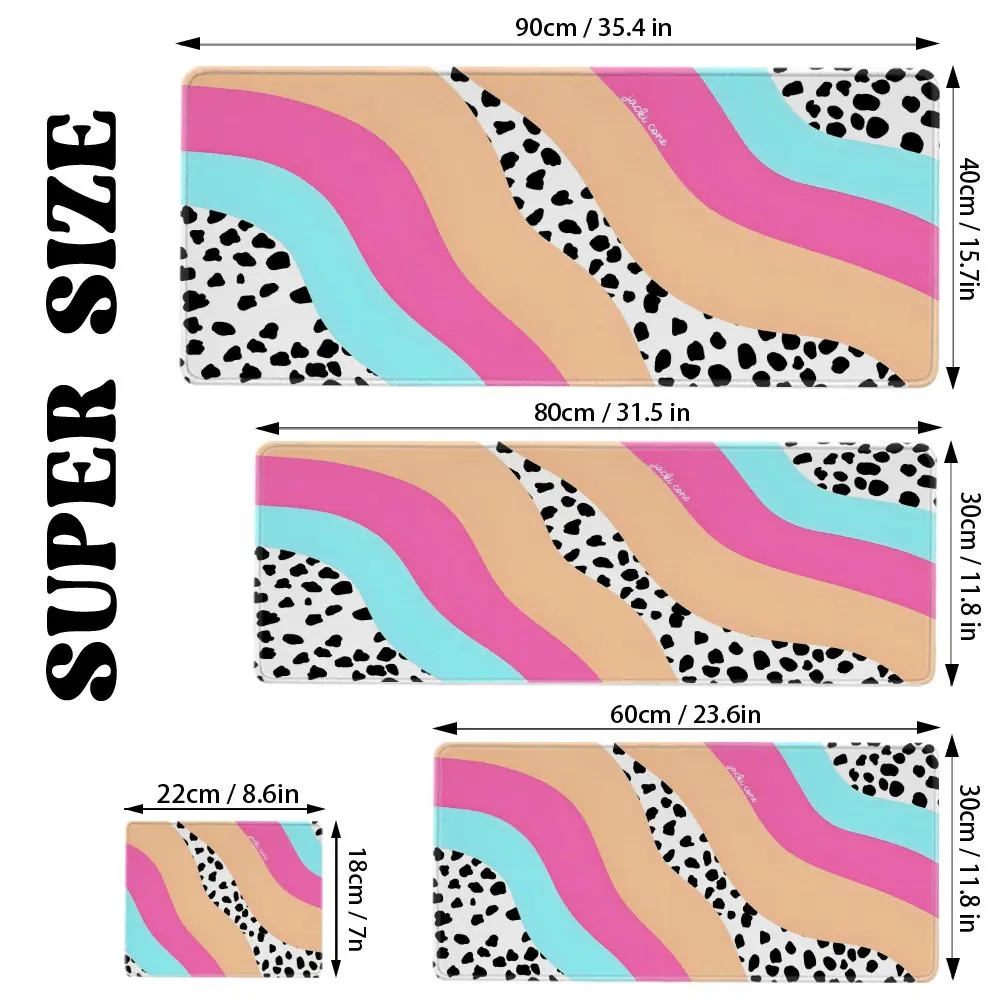 Boho Wavy Stripes Dalmatian Print Extended Desk Pad Aesthetic Gaming Mouse Pad Non-Slip Office Mat