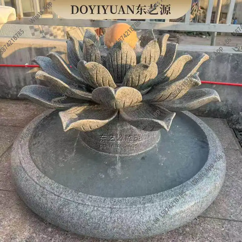 Garden running water fountain white marble lotus   ball European gold hemp lotus water spray sculpture rockery water feature