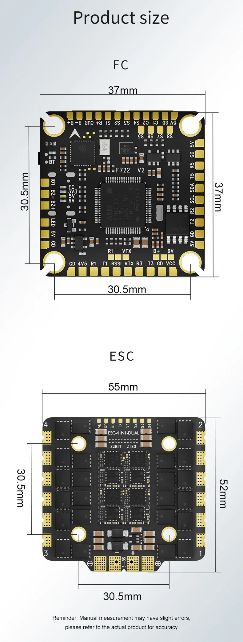 F780 V2 Stack F722 V2 FC 80A AM32 ESC 30X30mm for Racing Drone