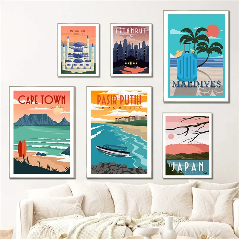 Bali Maldive Florence Sydney City scapes Japan Fuji Print Art Canvas Poster For Living Room Decoration Home Wall Picture