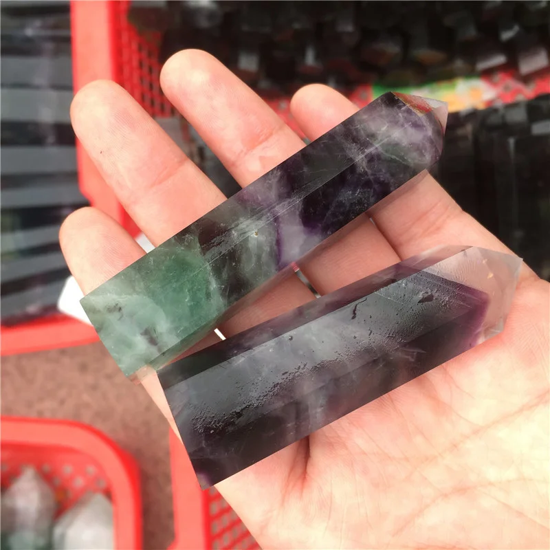 Natural Rainbow Fluorite Crystal Point Healing Crystal Wand For Home Decoration