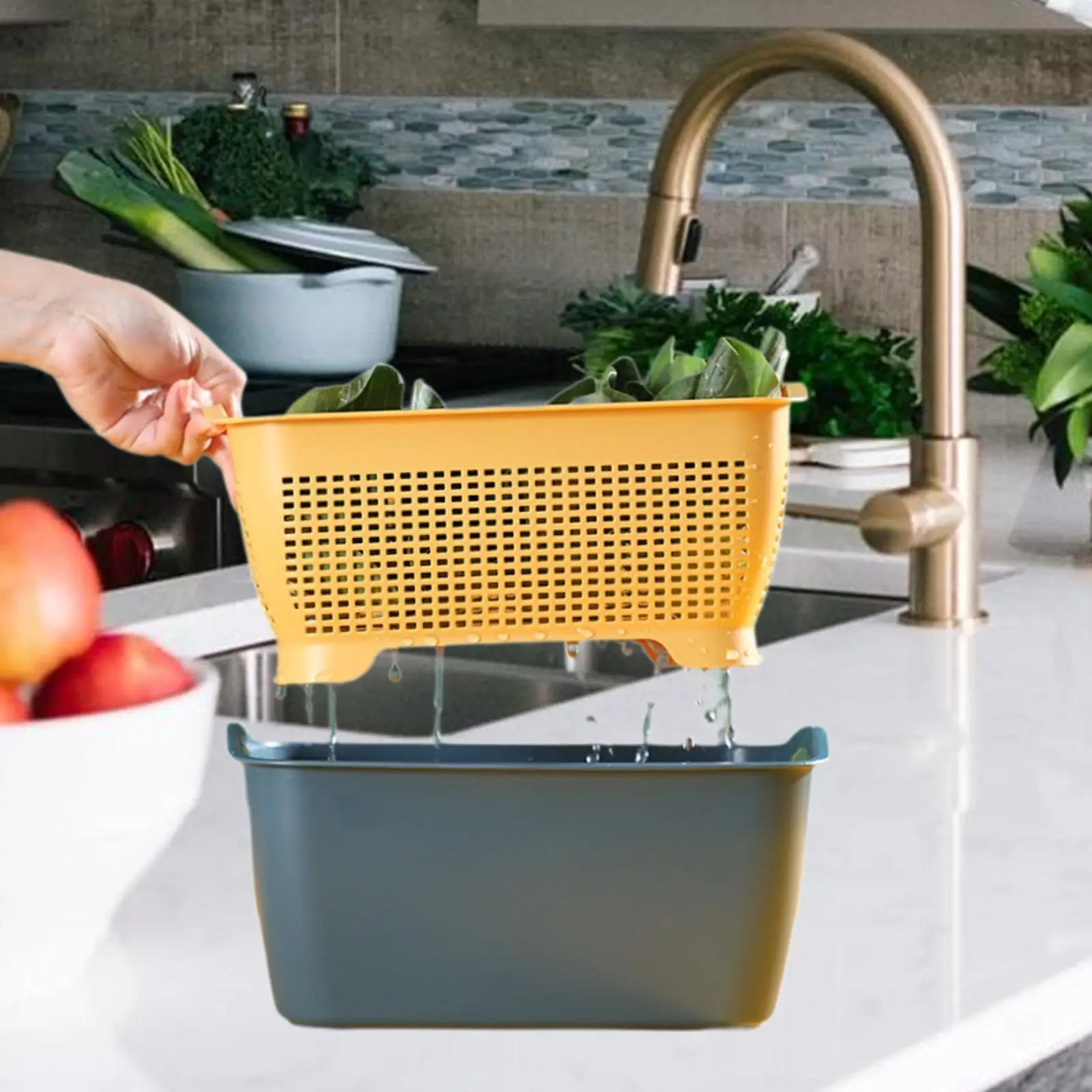 Fruit Vegetable Washing Basket, Detachable Drain Basin and Basket, Food Strainer Basket, 2 in 1 Washing Bowl and Strainer