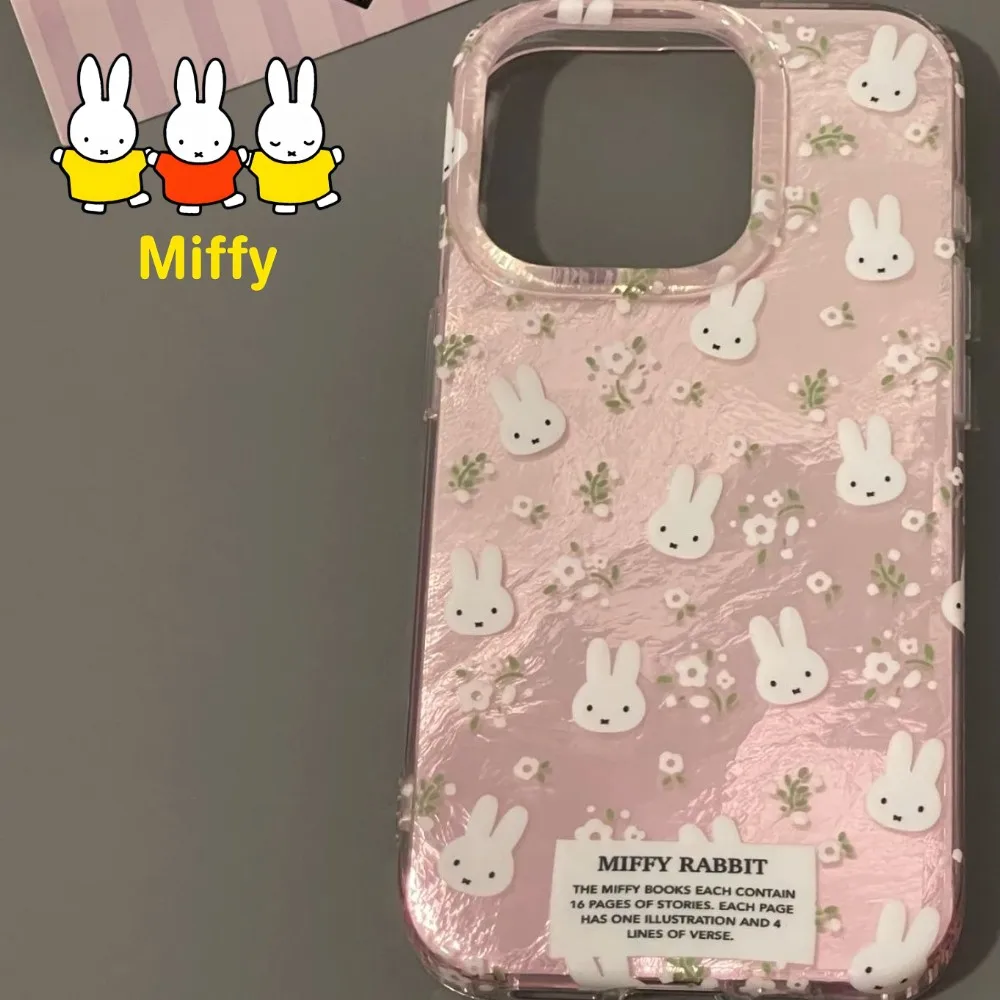 Kawaii Anime Miffy Rabbit Phone Case cartoon Wind Little Floral Miffy Rabbit 16/15/14 Phone Case 13/12 Girlish Heart 11 Cute Xr