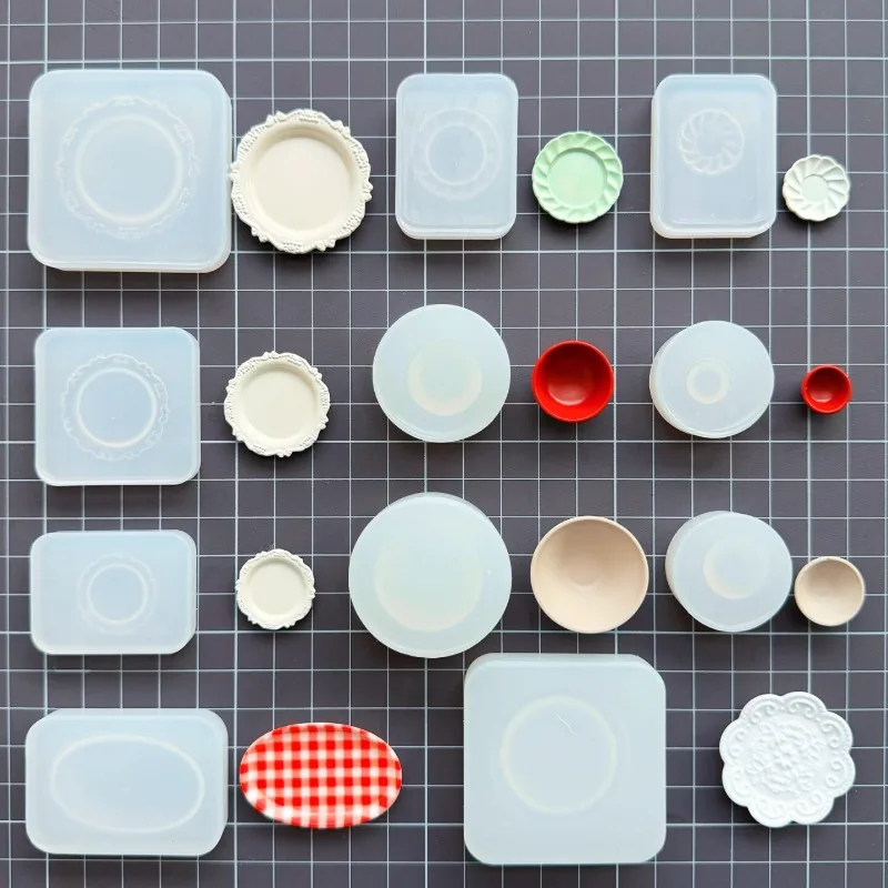 Jogo de comida em miniatura placa de renda retrô/copo molde de silicone faça você mesmo decoração de casa de boneca mini ferramenta de fabricação de placa de colocação de alimentos