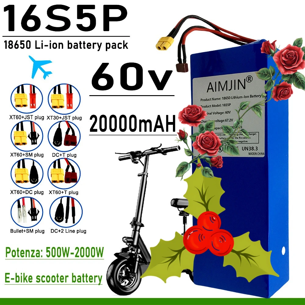 

With built-in BMS 16S5P 60V 20Ah 2000W high-power Li-ion battery pack for Motorcycle, scooter, Bicycle MotorReplace battery