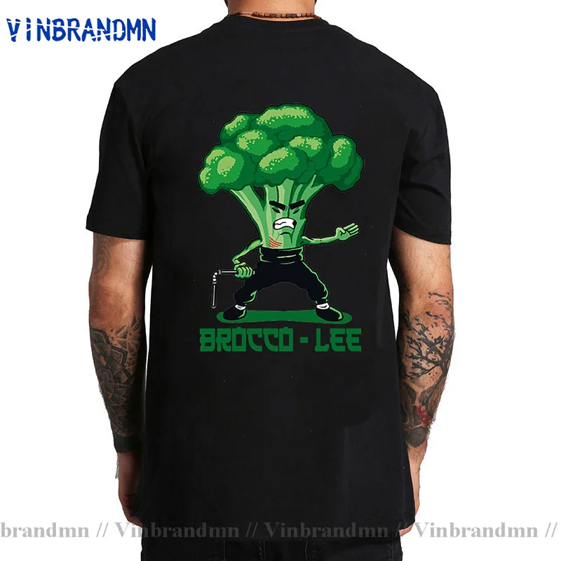 New Anime Brocco Lee T shirt men Funny Vegetable with Nunchucks T-shirt Parody Kung Fu Brucee Lee T shirt Jeet Kune Do tee shirt