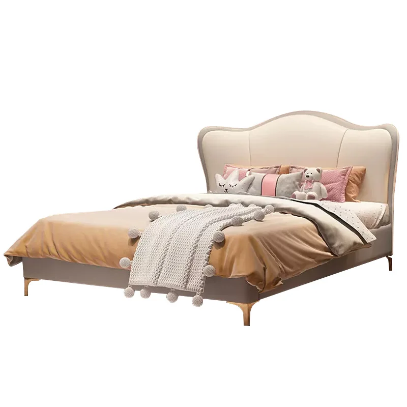 Leather soft bag bed boys and girls storage bed, simple modern solid wood girl princess bed