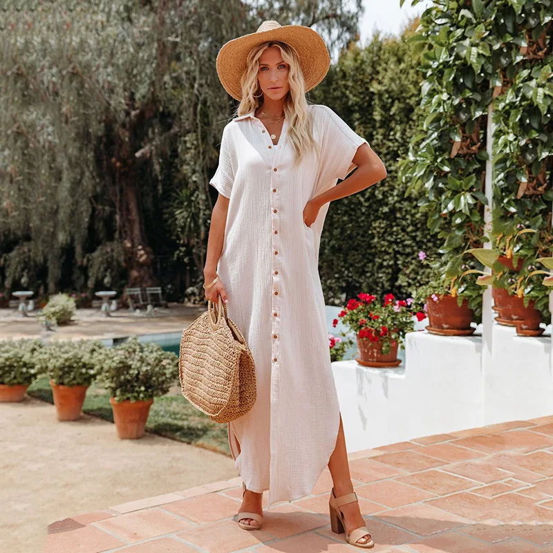 Para Praia Bikini Cover Ups Short Sleeve Beachwear Kimono Beach Robe Maxi Long Dress Sarong Women Loose Cardigan Swimsuit Covers