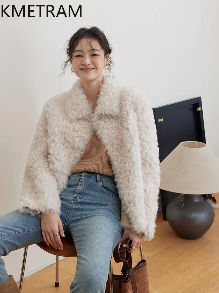 100% Natural Tuscany Wool Sheepskin Double Faced Fur Jacket Woman Luxury Beige Real Fur Coat Women Winter Clothes Fourrure 2025