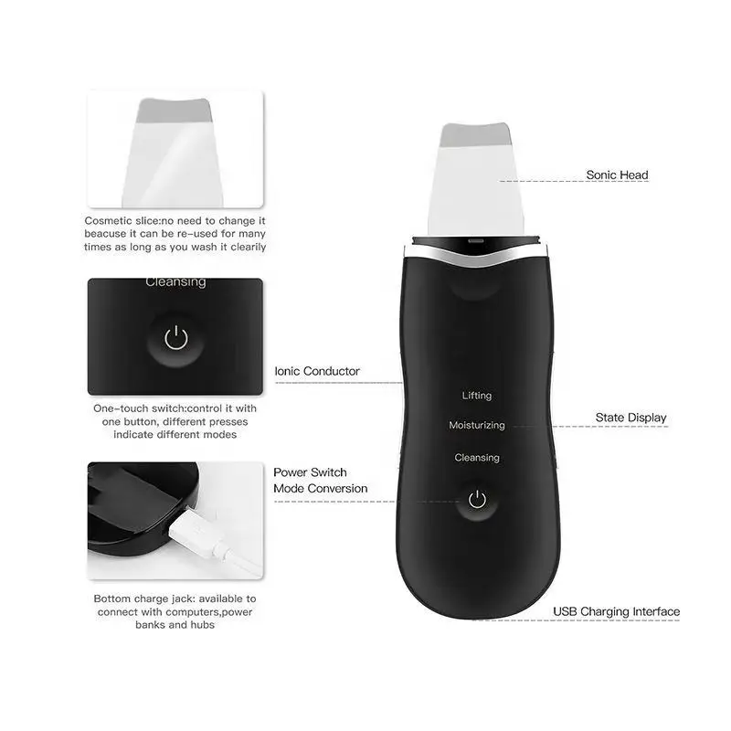 Portable Dead Skin Blackhead Remove Lon Ultrasound Facial Spatula Face Peeling Skin Scrubber Ultrasonic