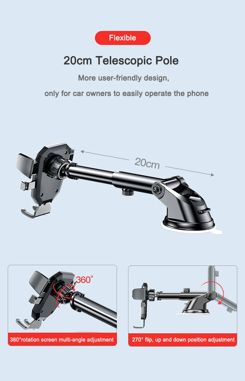 Suction Cup Car Phone Holder Stand Long Arm Sucker Mobile Phone Mount GPS Navigation Bracket For iPhone 16 15 14 Xiaomi Huawei