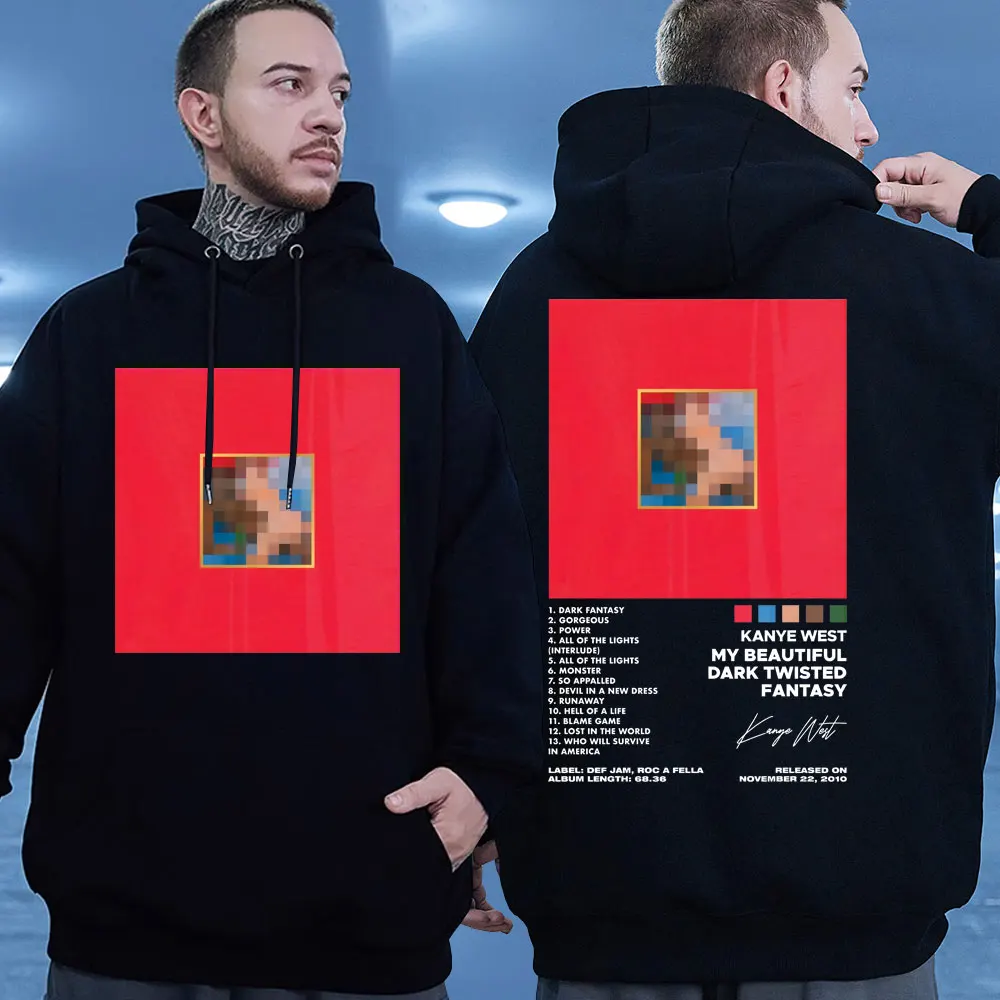 Rapper Kanye West My Beautiful Dark Twisted Fantasy Album Cover Print Hoodies Kanye Fan Gift Retro Hooded Sweatshirts Streetwear