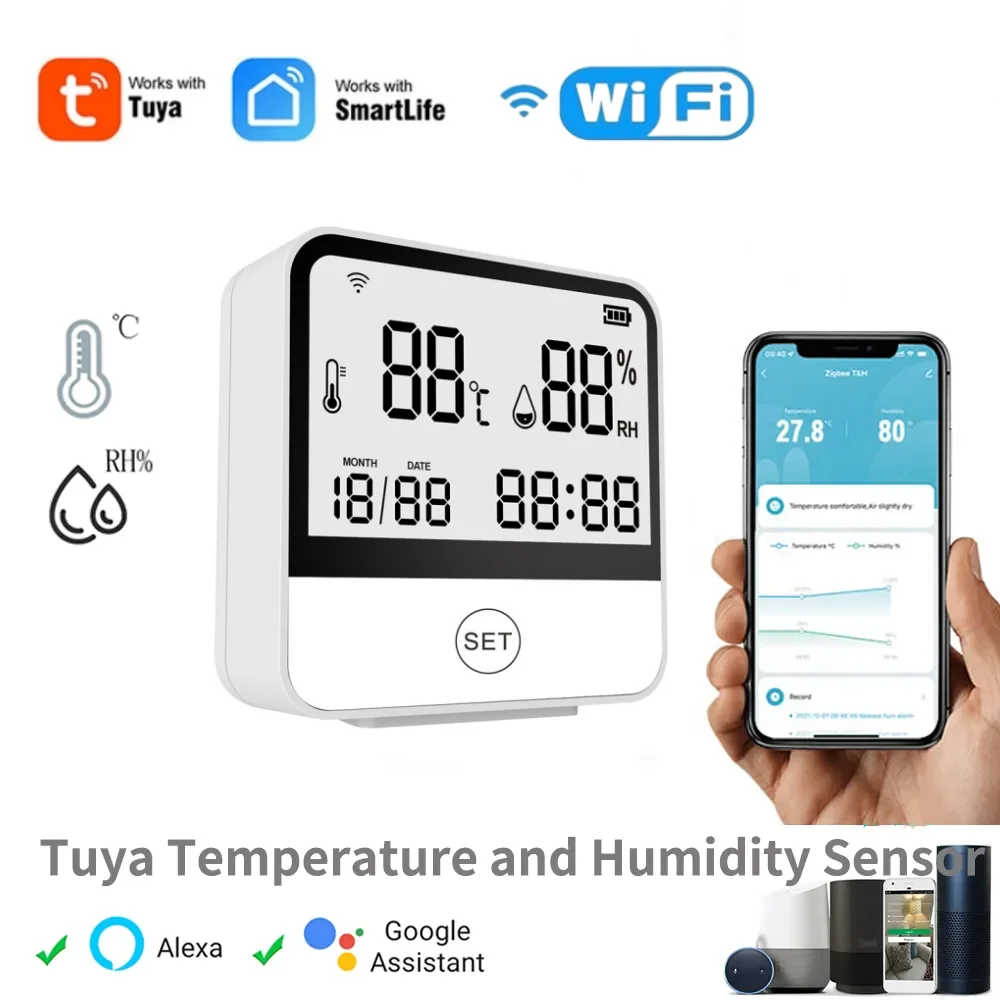 

Tuya WiFi Smart Temperature And Humidity Sensor Indoor LED Screen Display Thermometer Hygrometer Works with Alexa Google Home