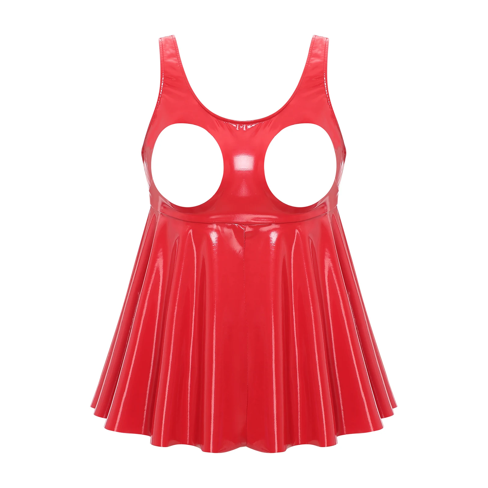Lingerie Patent Leather Sexy Tops Women Sleeveless Shiny Breast Hollow Out Flare Vest Tops for Erotic Tempting Nightwear Pajamas