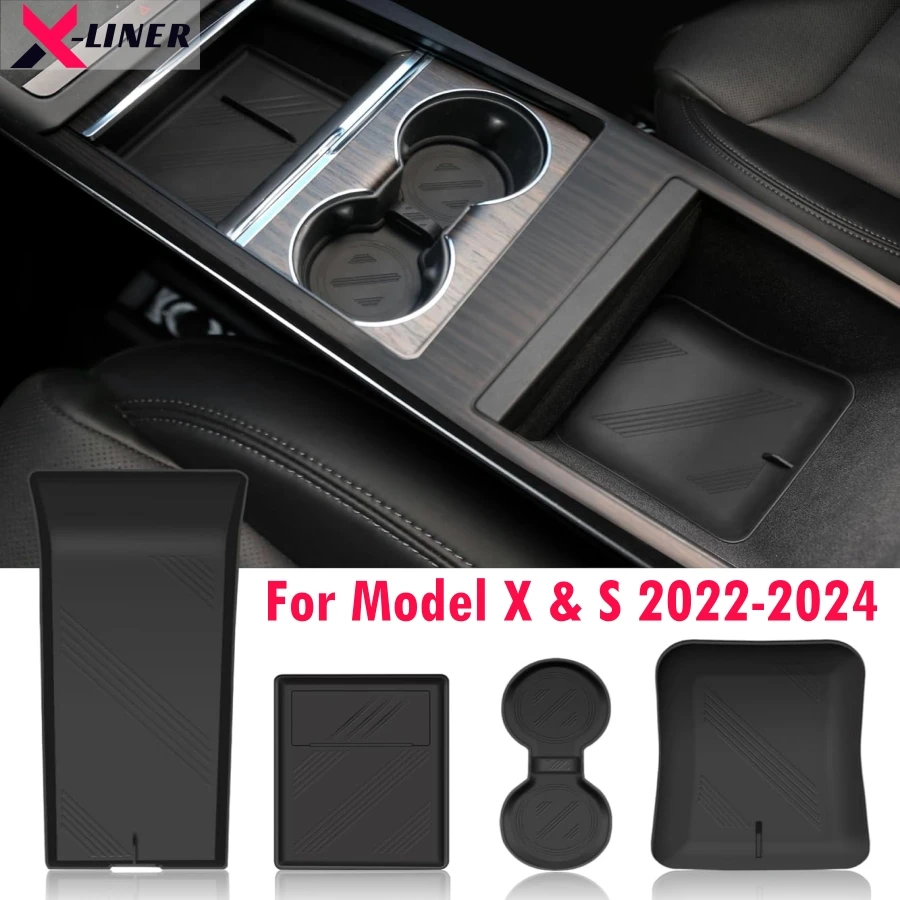 

Center Console Organizer Tray for Tesla Model X & S 2022-2024 Cupholder Upper and Lower Bottom Console Armrest Organizer