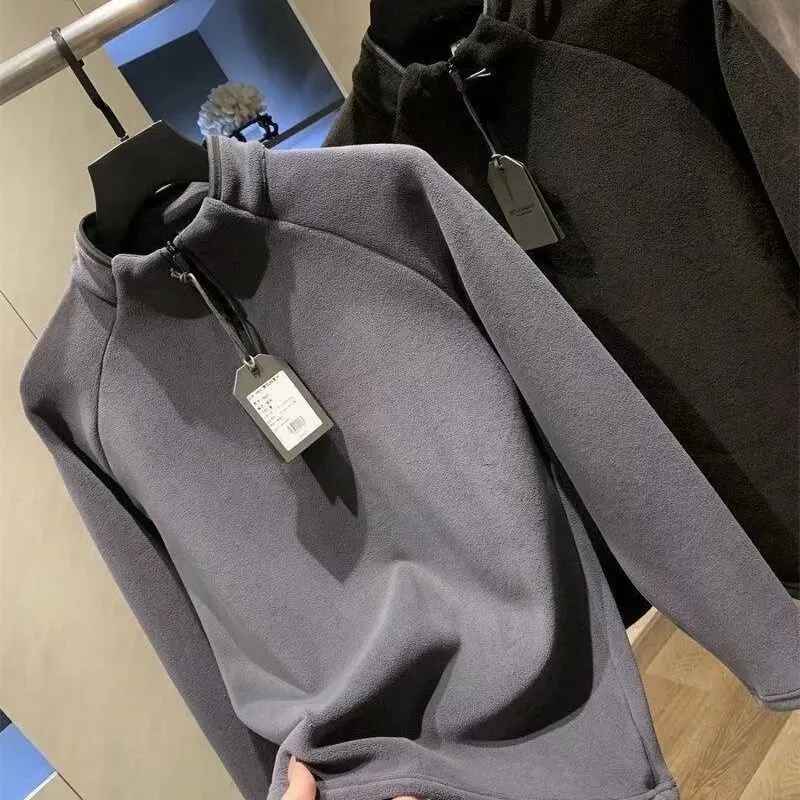 

Мужская термофутболка с длинным рукавом, однотонная, из двустороннего вельвета, теплая, с высоким воротником, осенне-зимняя, базовый слой, для папы