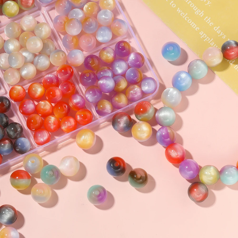 10Pcs 8-12mm Resin Cat Eye Beads Colorful Loose Spacer Bead for DIY Bracelet Necklace Jewelry Making Supplies Accessories