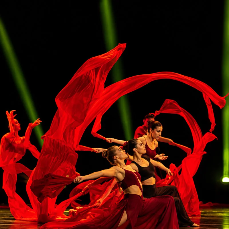 1 Pcs Red Belly Dance Fan Extra Long 120cm-500cm Silk Fan Square Dance Yangko Stage Performance Show Festival Decor Accessories