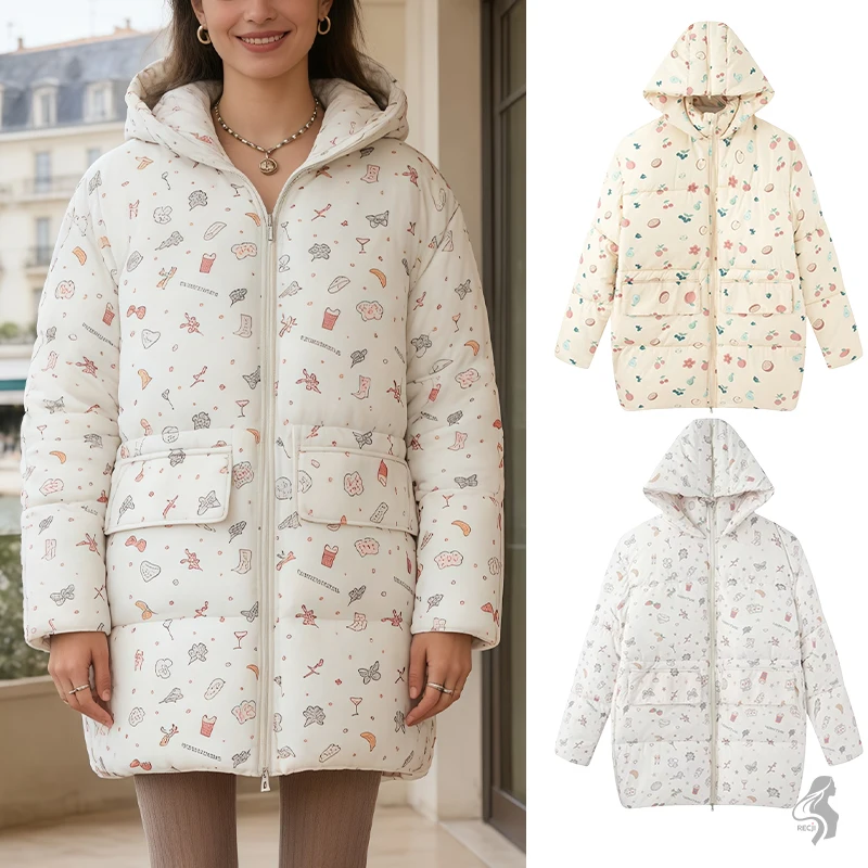 

Womens Floral Quilted Zipper Hooded Cotton Jacket Autumn And Winter Daily Commute Sweet And Warm Coat Women Winter Coats Tops