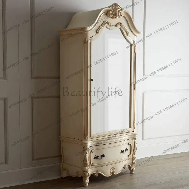 YJ French light luxury solid wood wardrobe carved American country oak ivory white lying storage wardrobe European furniture cu