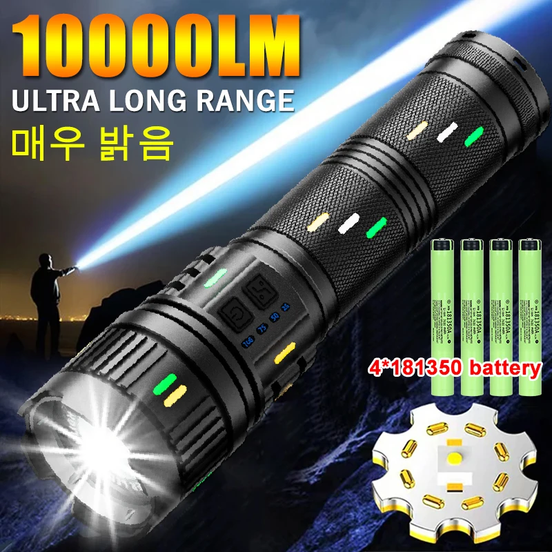 Super Bright White Laser Flashlight Use 4*181350Battery Rechargeable Powerful Al Alloy Torch Waterproof Zoom Tactical Flashlight