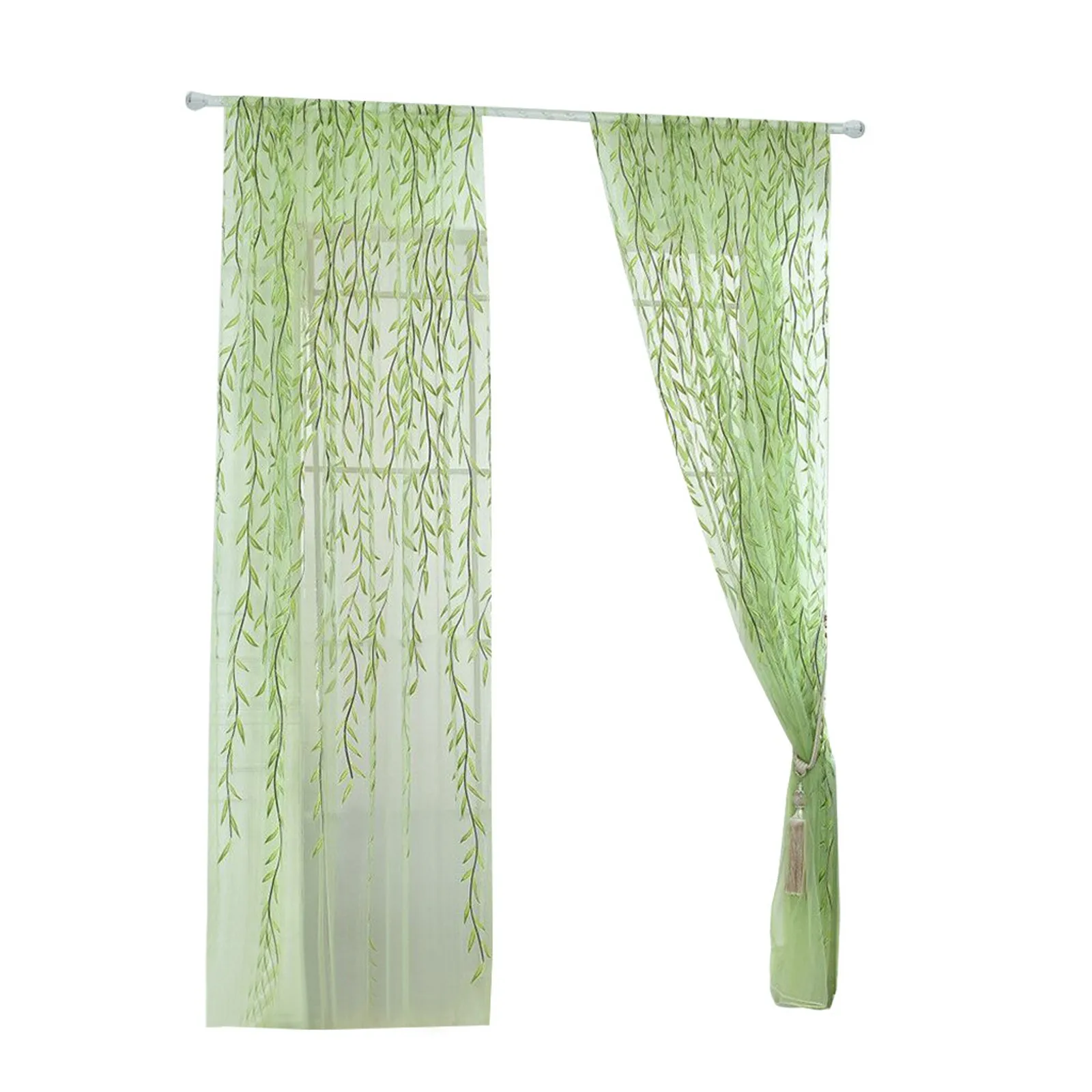 1 unidad de cortinas de ventana transparentes sólidas de gasa para sala de estar, dormitorio, cortinas de tul, pantallas de ventana con impresión Offset de sauce