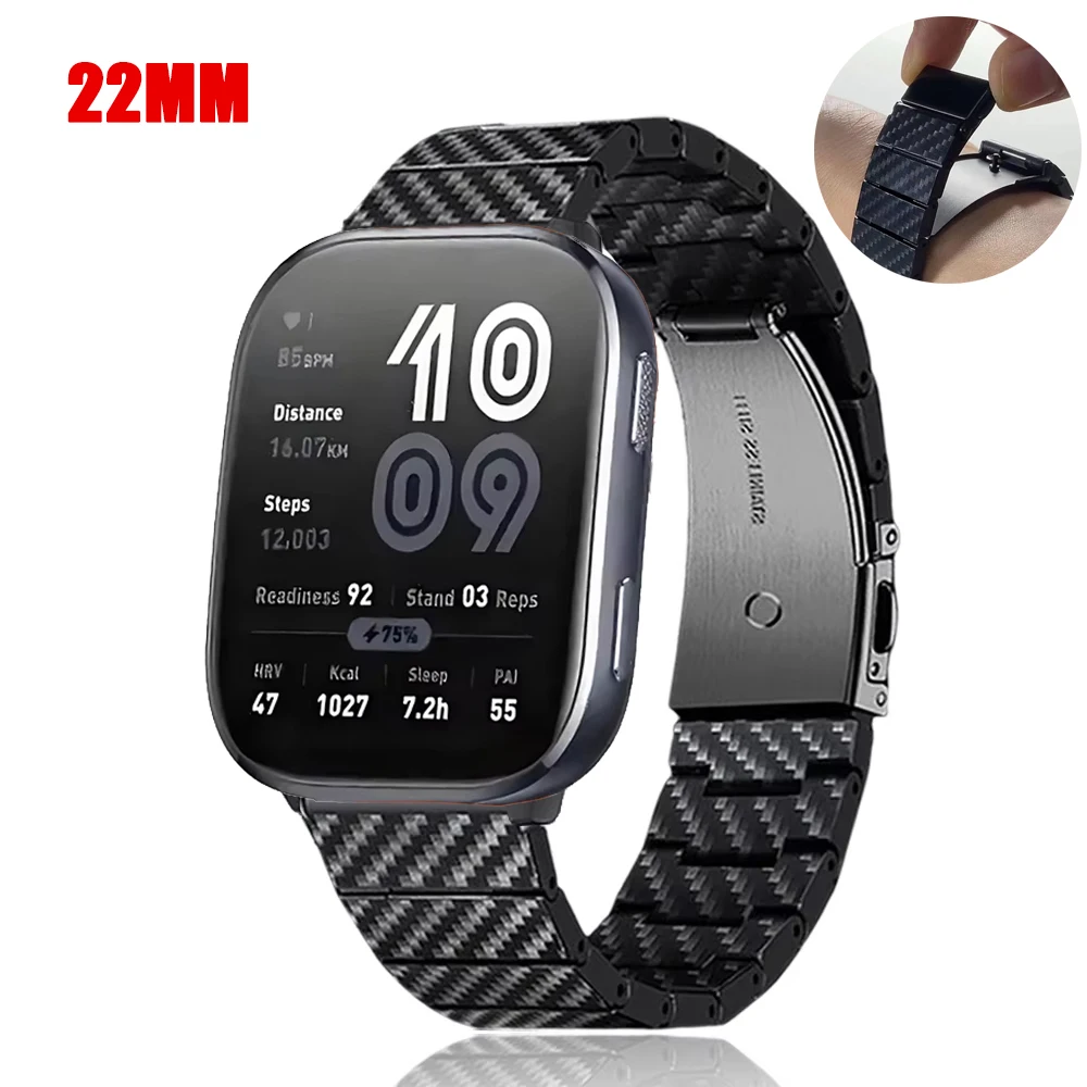 22MM Carbon Fiber Pattern Band For Amazfit Bip 6 5 5 Unity/GTR 4 3 2 Bracelet For Amazfit Stratos/Balance/Cheetah Round Strap