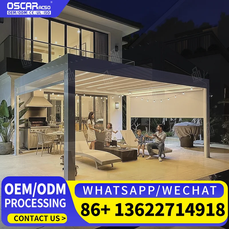 Motorized Waterproof Fiberglass Outdoor Screen Roller Blinds Zip Shades for Pergola Garage Terrace pergola