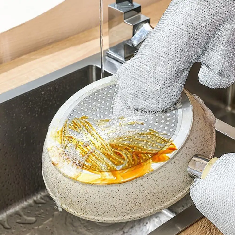 Grid Weaving Technology Gloves Reusable Wire Dishwashing Gloves for Kitchen Fish Scale Mesh Fabric Pot-friendly Multifunctional