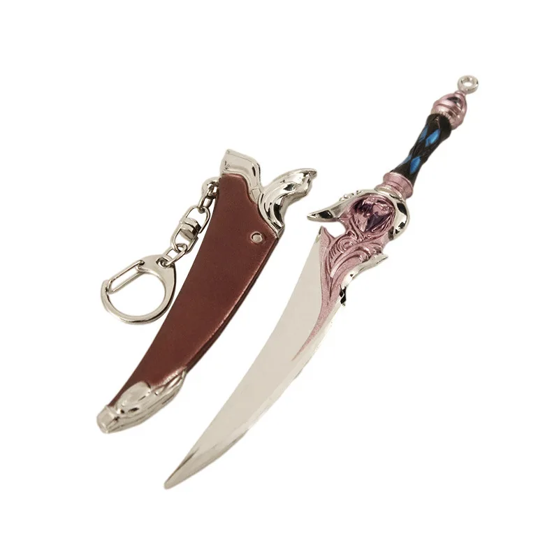 16cm Unblade Metal Figurine Douluo Peerless Tangmen White Tiger Dagger Weapon Model with Sheath All Metal Handicraft Ornament