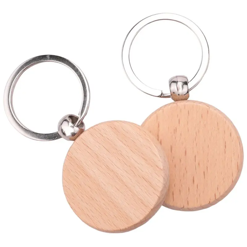 【ABFS】100Pcs Blank Round Wooden Key Chain Diy Wood Keychains Key Tags Can Engrave Diy Gifts
