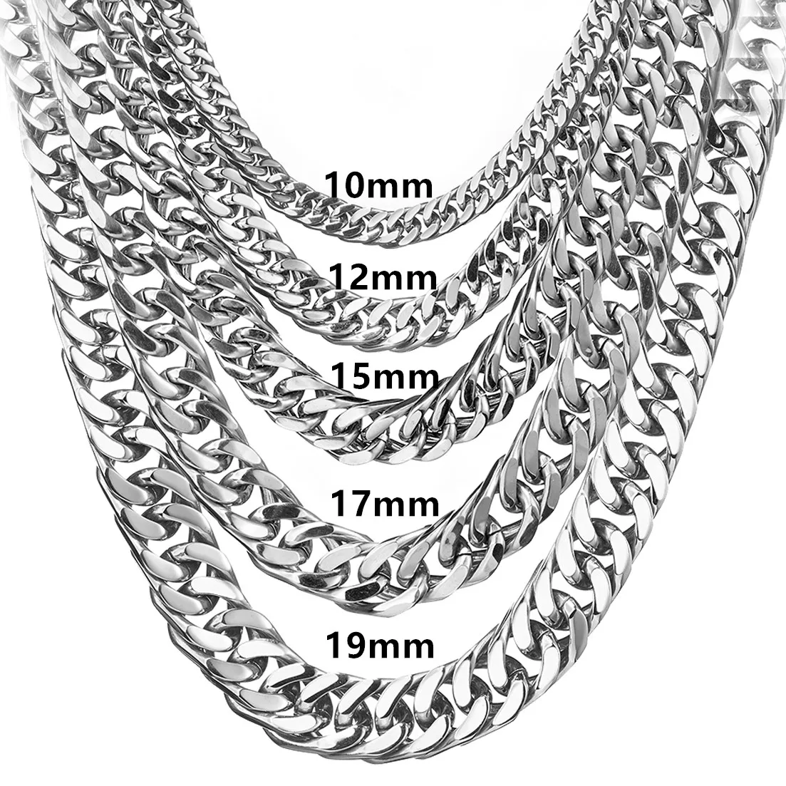 8mm-19mm Any Length Heavy Polished Silver Color Curb Cuban Men Chain 316L Stainless Steel Necklace Fashion Jewelry