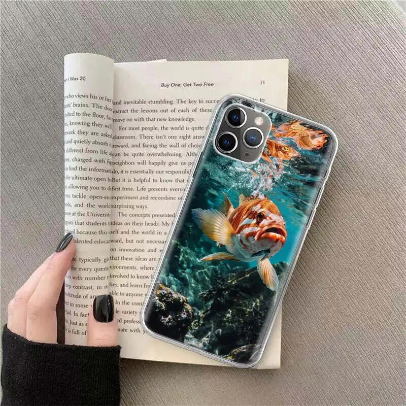 Red Fish Swims in The Depths of The Sea Phone For Apple Iphone 14 12 13 15 Pro Max Mini 11 16 Plus X XS XR Case SE 2020 Shell C