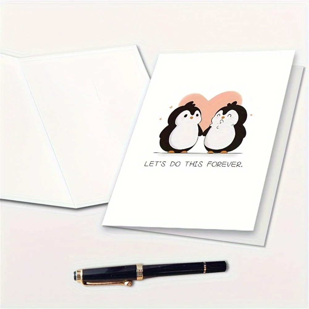 1pc,Cute Penguin Love Card, Adorable Birthday Anniversary Card for Him Her, Valentines Day Card Gift for Boyfriend Girlfriend, L