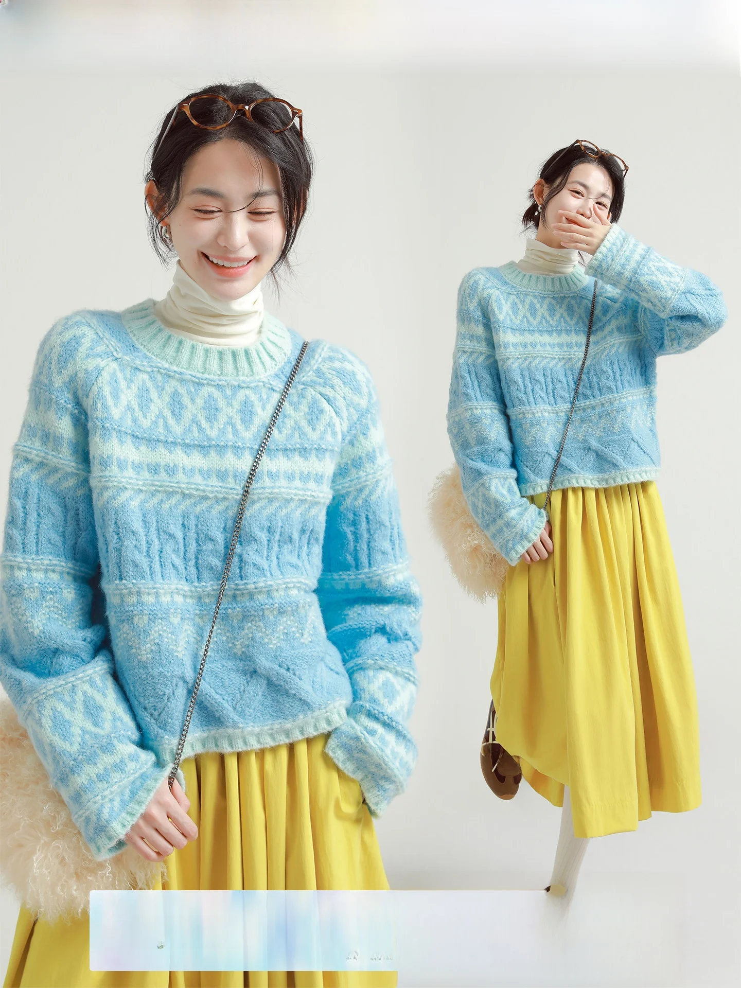 

Rare Probability Sea Salt Candy Original Design Knitted Sweater Women Winter Fair Isle Thick Short Sweater Floral Embroidery