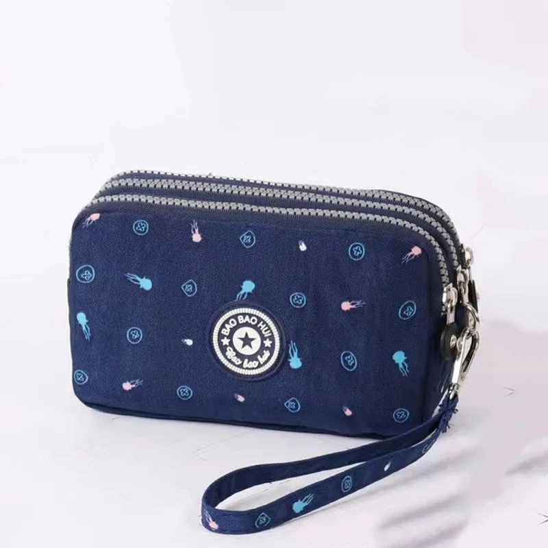 Stylish Jellyfish Print Triple Zipper Phone Bags, Compact Canvas Clutch Purse for Womens Daily Essentials Casual Wallets Use