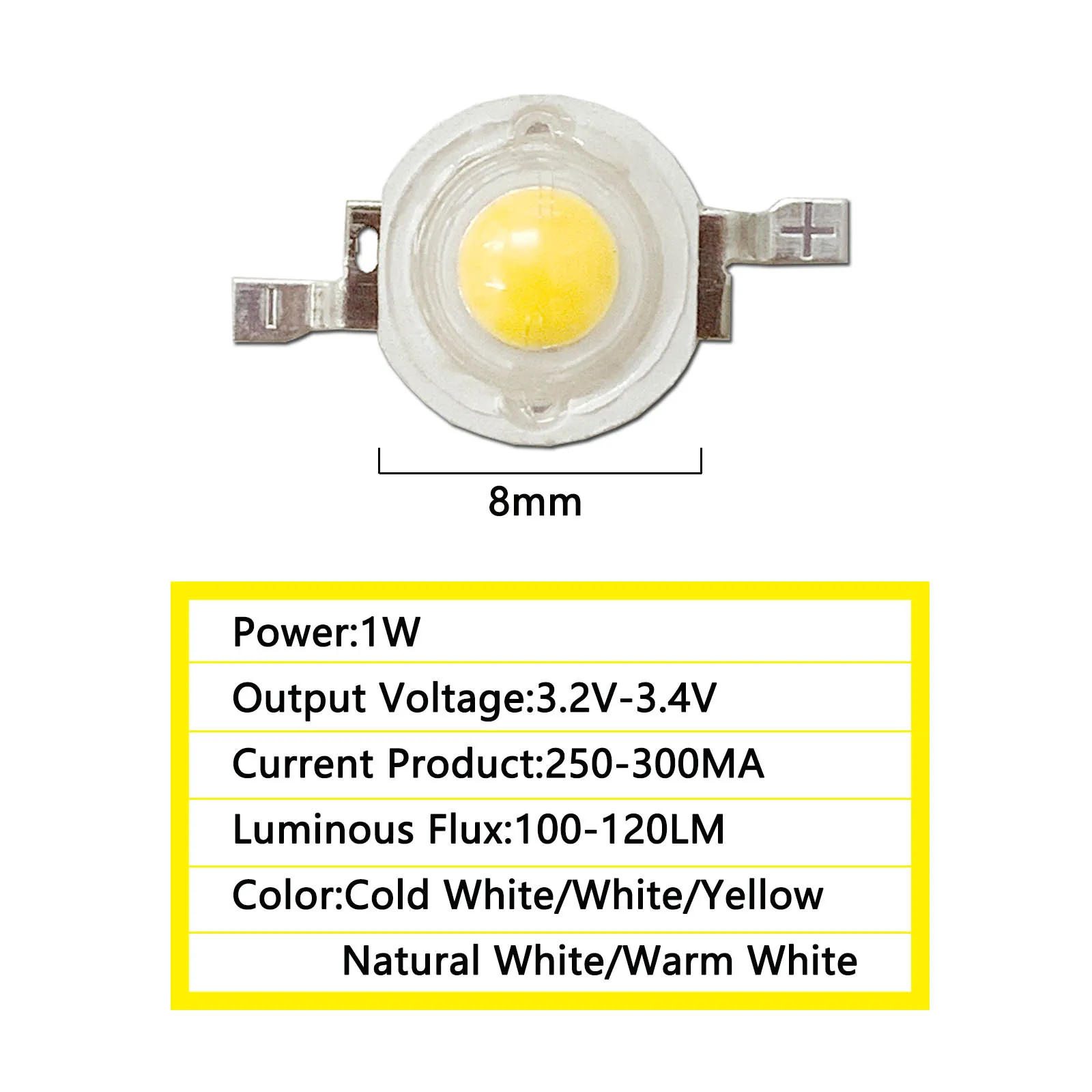 100pcs 1W Full Power LED Light Emitting Diode Power Supply Lamp Beads 3V for Spotlight Downlight Bulbs LED DIY