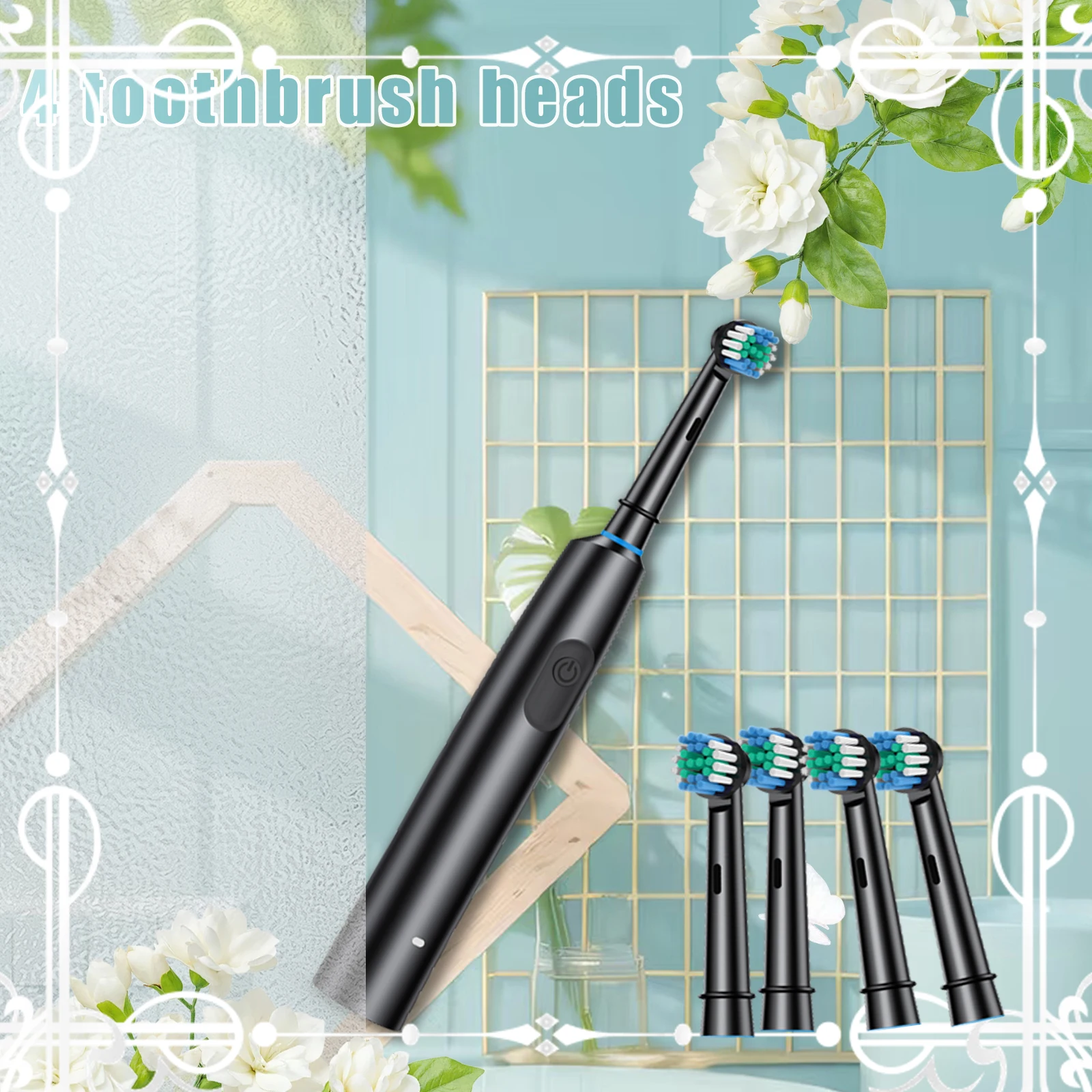 Rinnovo mattutino -360 °   Spazzolino elettrico rotante, spazzolino ricaricabile a 5 modalità con timer per adulti, 4 testine sostituibili elettriche