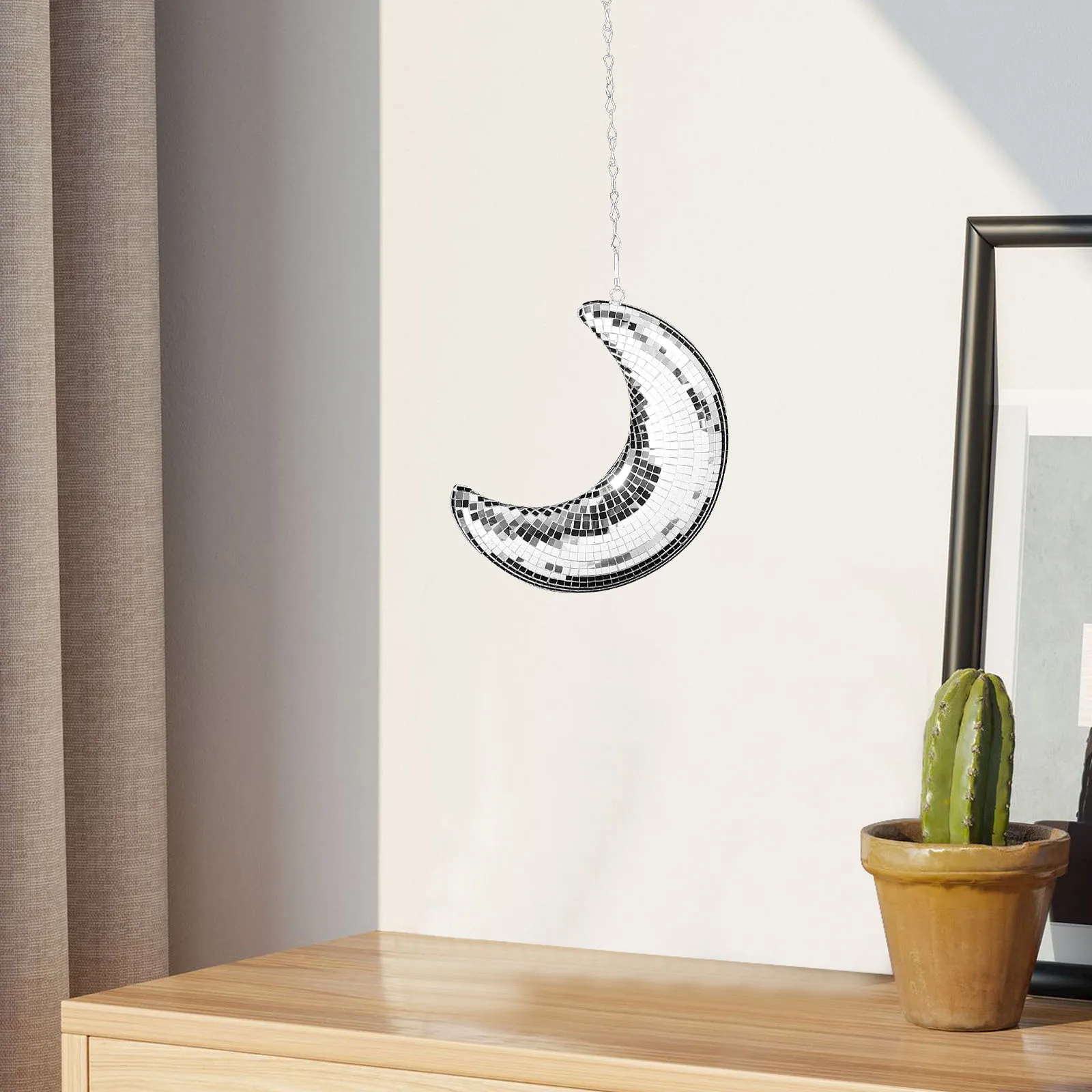 

Hanging Disco Balls Silver Moon Mirror Reflective Room Decor for Party Decoration Ramadan Festival Wall Stylish Retro Glow