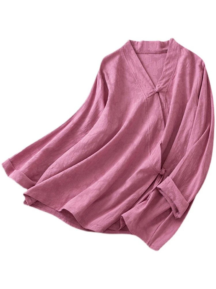 Loose Fit Long Sve Cotton Linen irt Chinese Sle Button up Top Vintage Side Buttoned irt Women's Busin Casual irt